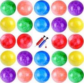 24 Pcs 9 Inch Inflatable Balls for Kids & 2 Hand Pump, Bouncy Beach Ball Kickball Toys Pets School Playground Indoor/Outdoor Playballs Marbleized Bouncing