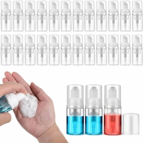 24 Pcs Foam Pump Bottle Travel 30 ml/1 oz Small Size Mousse Foam Soap Dispenser Clear Plastic Empty Refillable Pump Containers Mini Foaming Soap Dispenser for Face Wash Lash Shampoo Skin Care