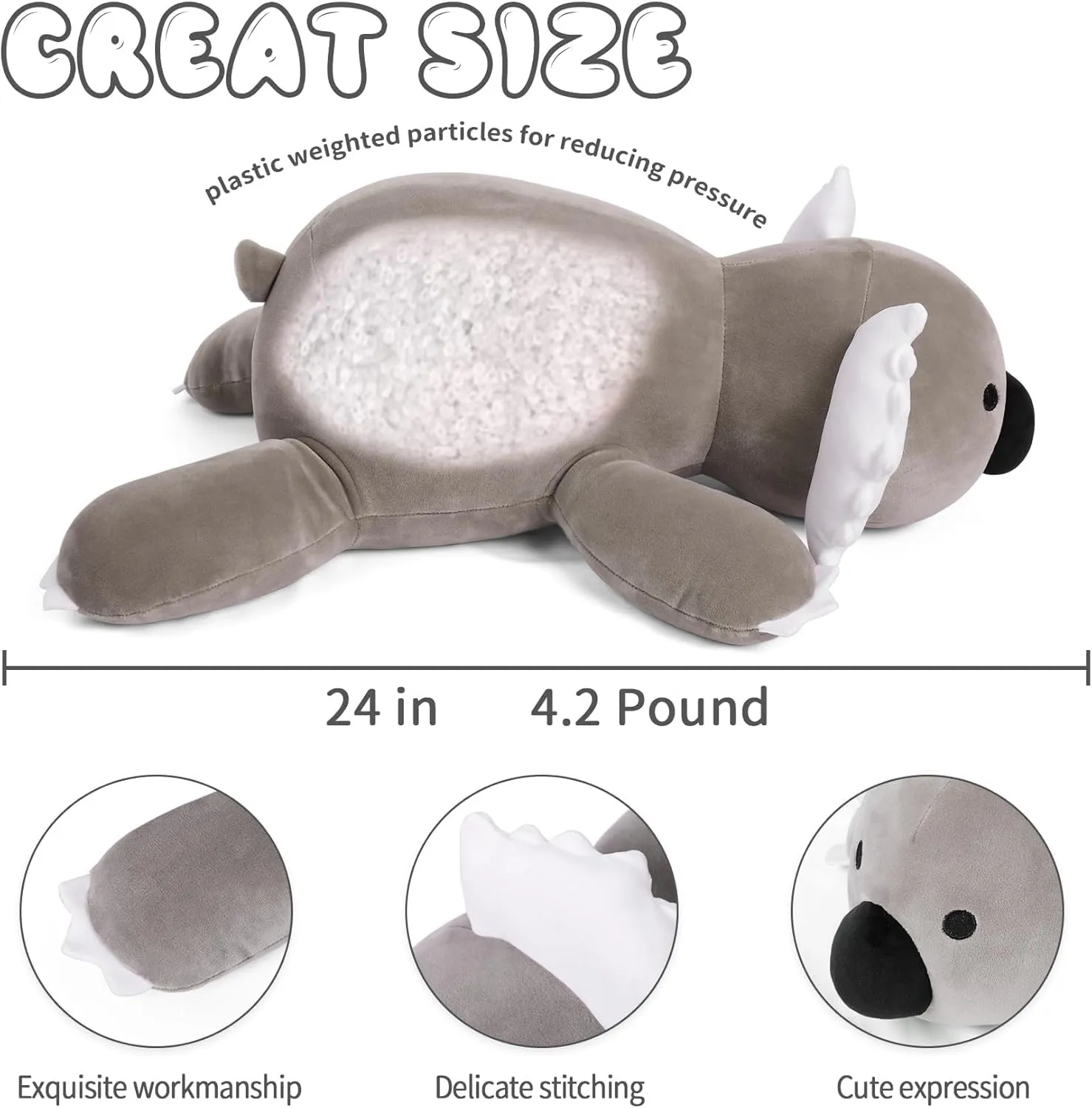 24" Weighted Stuffed Animals, 4.2lb Cute Weighted Koala Plush Toy Throw Pillows Giant Cuddle Plushies Dolls (Koala)