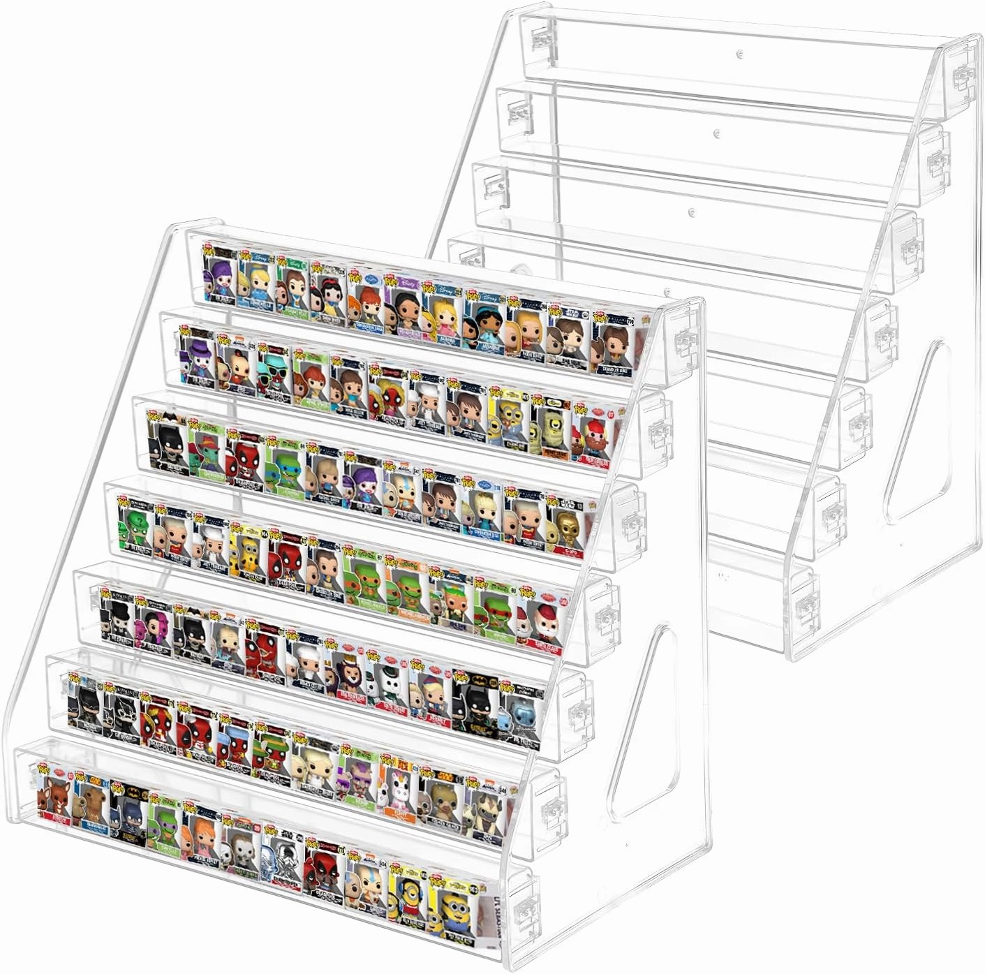 2 Pack Display Shelf for Funko Bitty Pop, 7 Layers Clear Tiered Display Stand for Mini Collectible Toys