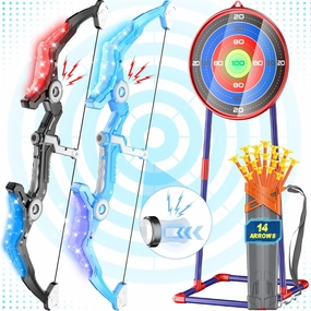 2 Pack Upgraded Kids Bow and Arrow Sets with Sound Effects&Color-Changing LED Flash Lights, Achery set for 4 5 6 7 8 9 10 11 12 Year Old, Indoor Outdoor Toys for Ages 5-7 8-13 Boys Girls(Blue&black)