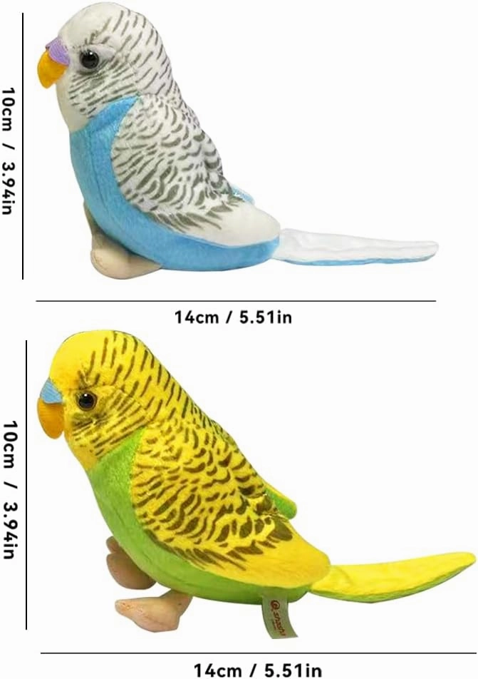 2Pcs Budgerigar Plush Toy, 5.5 inches, Parakeet Plush Toy, Budgie Soft Toy, Bird Stuffed Animal for Kids