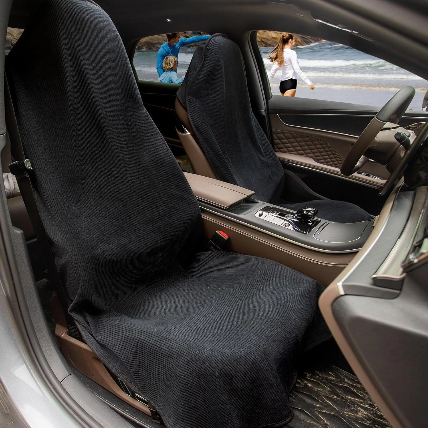 2pcs Universal Waterproof Car Seat Covers Black - Automotive Seat Cushion for Sedan SUV Truck Front OR Rear Seats - Anti Slip Car Seat Protector Suit for After Yoga Gym Hiking Running Sport