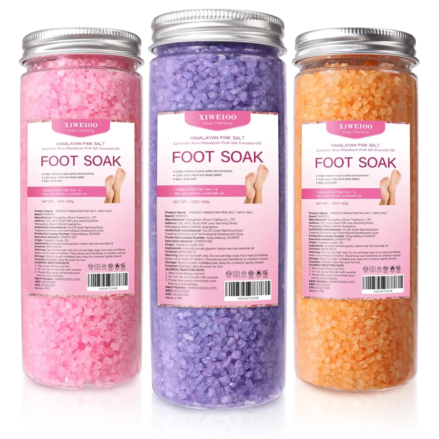 3 Pack Foot Soak Salts Kit Epsom Salt - Himalayan Pink Salt - Dead Sea Salt - Foot spa care Best for Good Sleep Essential Oils, Gifts for Mom women Tea Tree Oi Lavender rose