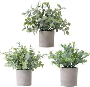 3 Pack Mini Potted Faux Plants Artificial Plastic Eucalyptus Topiaries Lifelike Fake Plants for Home Office Coffee Room Desk Decor