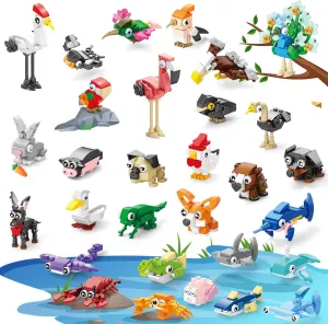 30 Packs Party Favors for Kids - 944 PCS Mini Animal Building Block Sets Goodie Bags Stuffers for Kids Classroom Prizes Birthday Gifts for Boys Girls Ages 6 