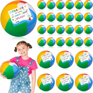 30Pack Beach Balls Bulk,Rainbow Beach Ball Inflatable Pool Toys 11" End of Year Student Gifts Summer Beach Ball with 30 Inspirational Card Tags School Graduation Gifts Luau Party Favors
