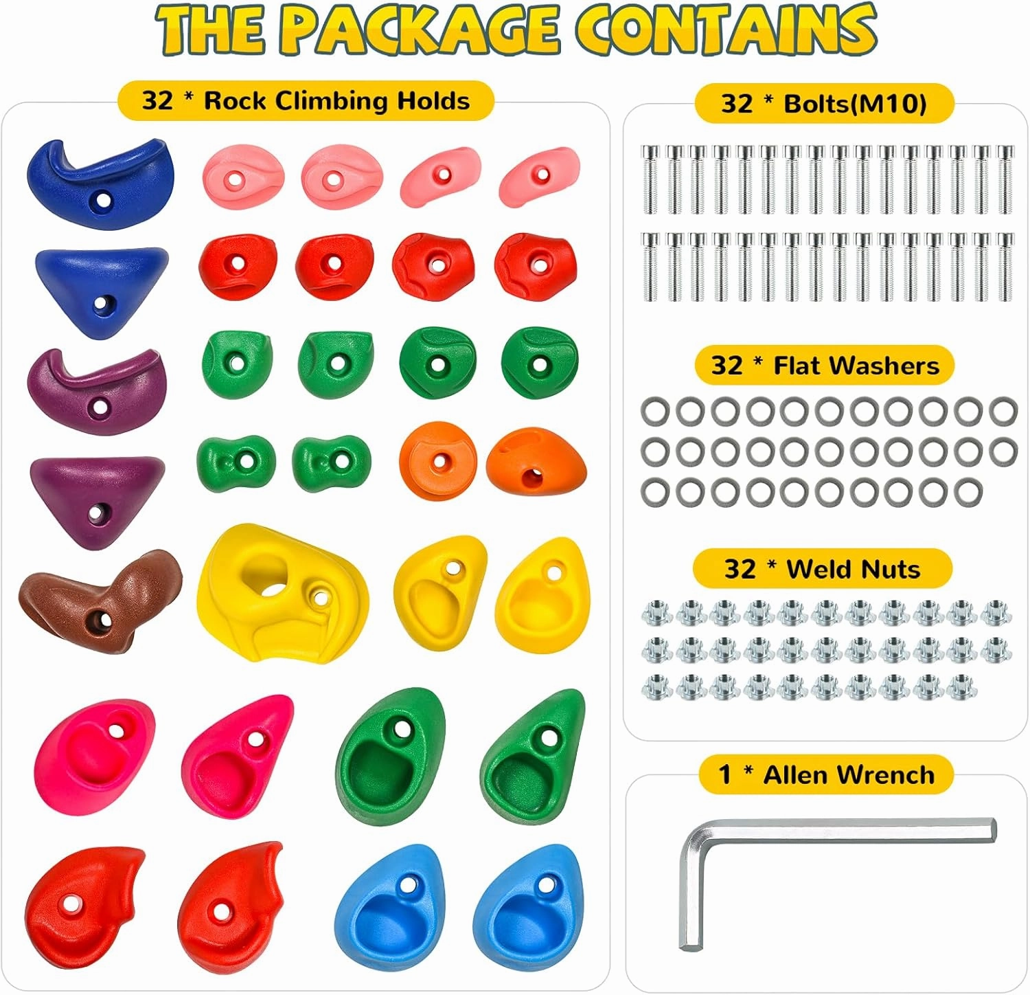 32 Rock Climbing Holds for Kids Adults, Colourful Climbing Rock Wall Grips with Mounting Hardware Playground Play Set for Indoor and Outdoor