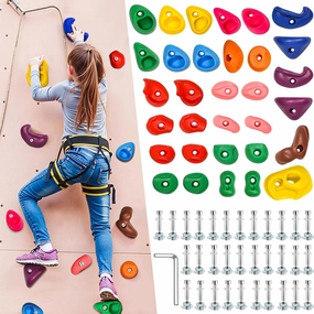 32 Rock Climbing Holds for Kids Adults, Colourful Climbing Rock Wall Grips with Mounting Hardware Playground Play Set for Indoor and Outdoor
