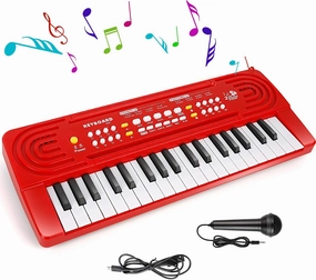 37 Key Upgrade Keyboard Piano for Kids Beginners Electronic Red Piano with Microphone Music Toys for 3 4 5 6 Year Old Girls Boys Gifts Ages 3-5