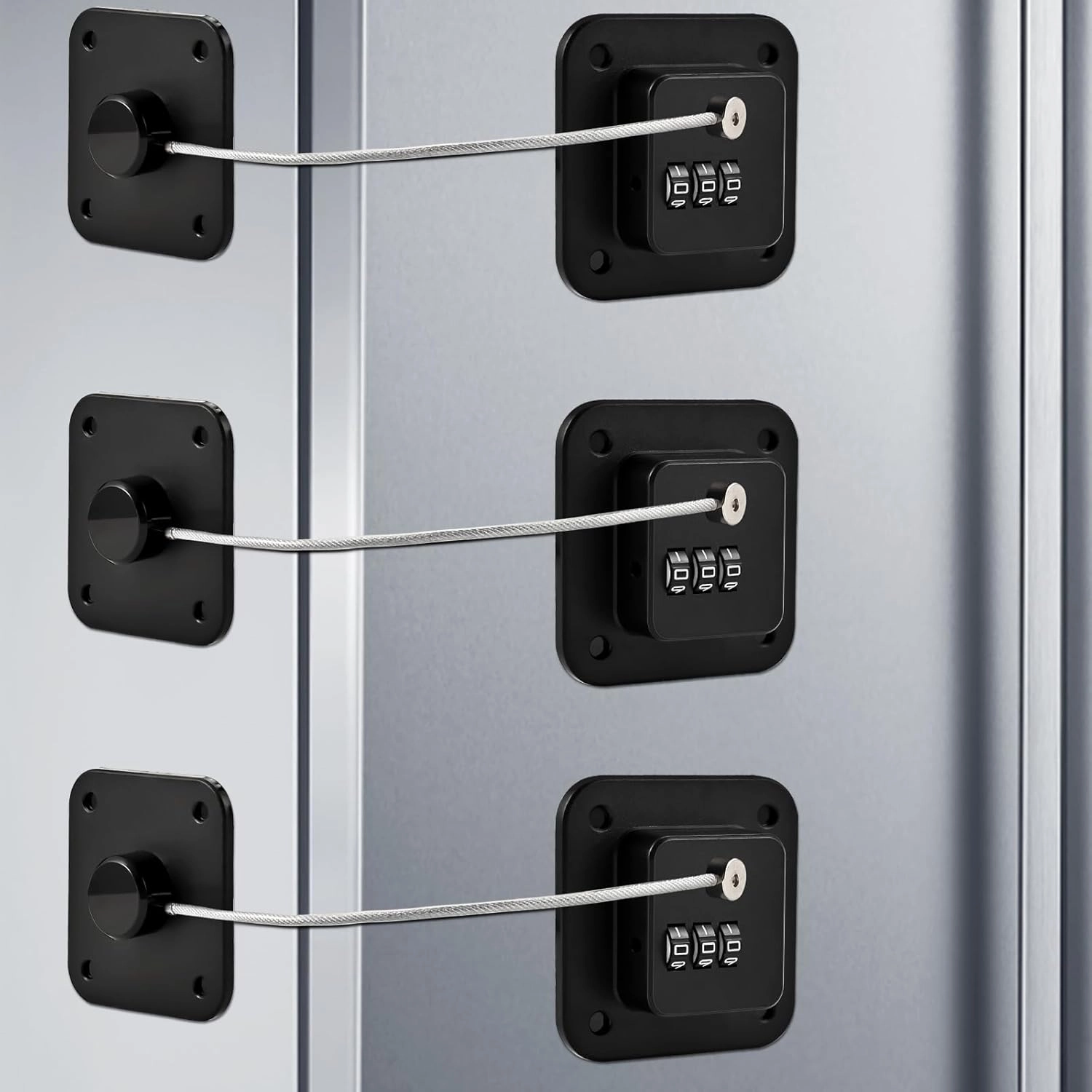 3 Pack Fridge Lock for Kids, Traceless Refrigerator Lock for Adults, Child Proof Cabinet Locks Baby Proofing, Drawer Freezer Locks for Fridge Refrigerator (Black)