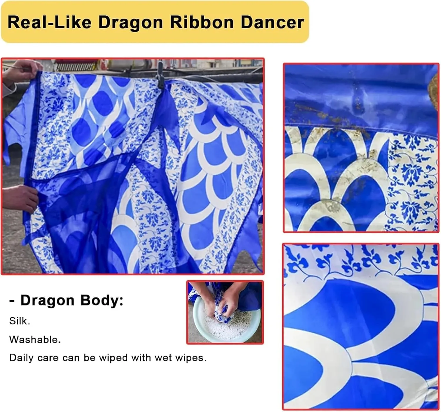 3D Colorful Dragon Silk-like Flowy Spinning， Chinese Flowy Dragon Ribbon Dance with Ball, Outdoor Silk Shaking Poi Throw Streamer Set, Lightweight Rhythmic Dancer Spinning Dragon Body