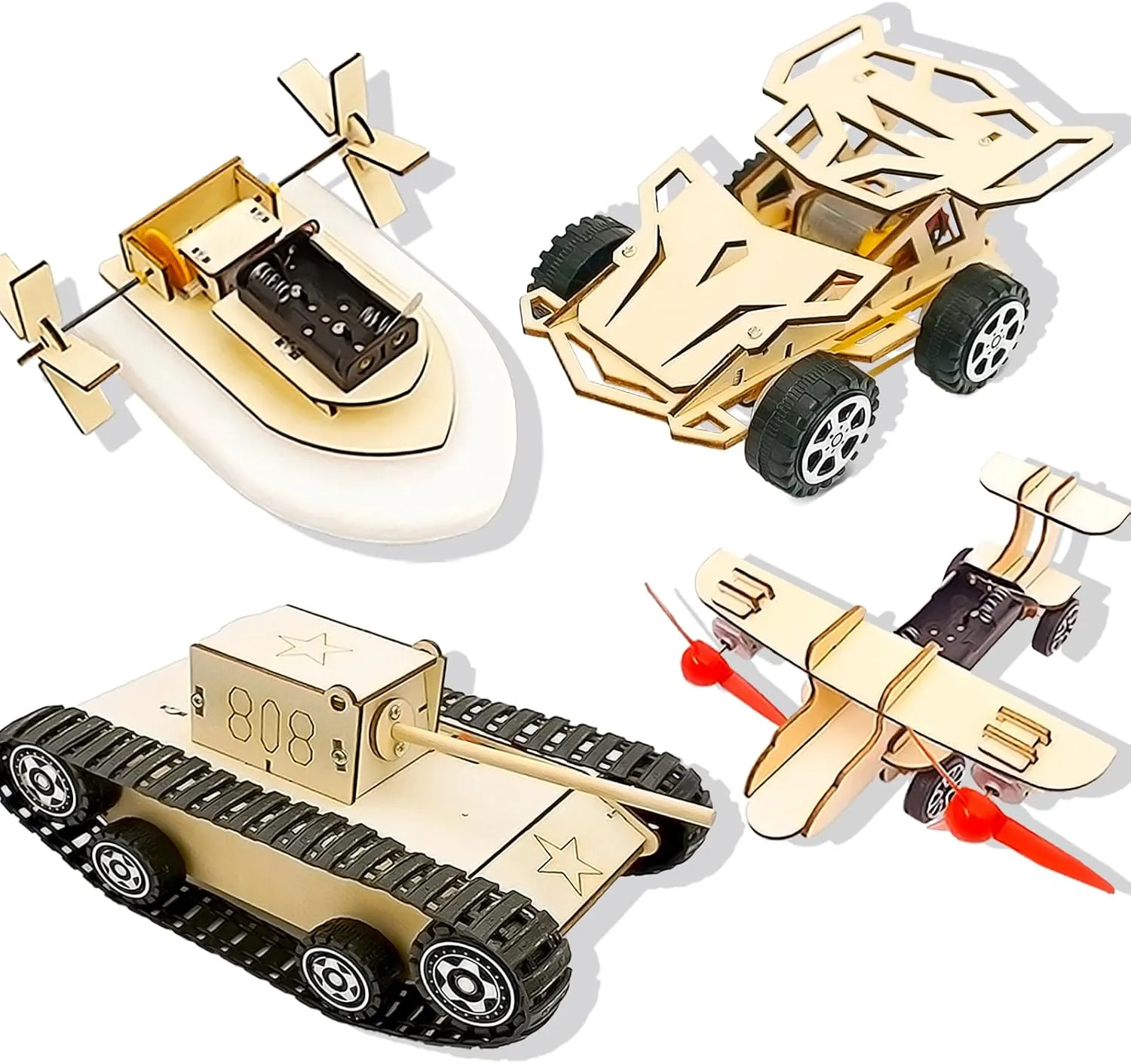 4 in 1 Multi-Style STEM Toys-Science Kits for Kids Age 8-12,Aducational Building Toys,Wooden Puzzles Toys for Ages 8-13 Boys, 3D Puzzles Crafts for Kids (Vehicle_1)