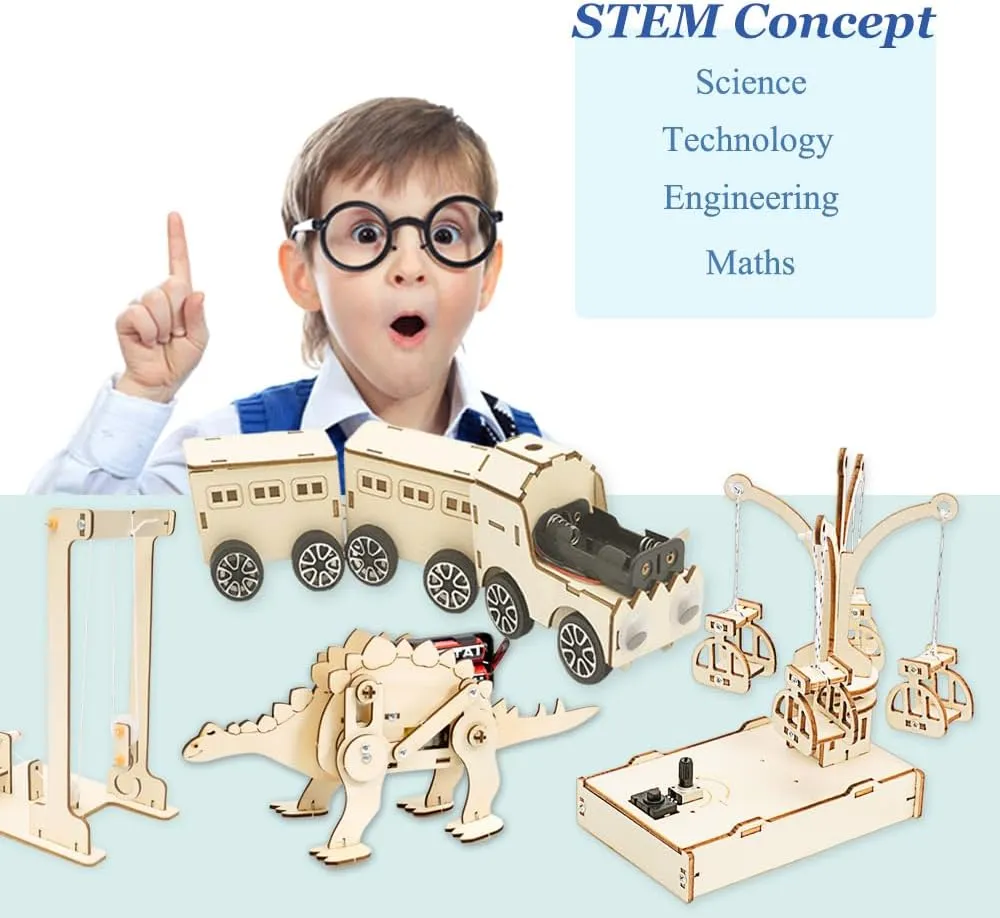 4 in 1 Multi-Style STEM Toys-Science Kits for Kids Age 8-12,Aducational Building Toys,Wooden Puzzles Toys for Ages 8-13 Boys, 3D Puzzles Crafts for Kids (Vehicle_1)