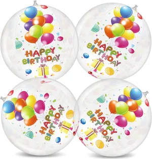 4 Pcs 20 Inch Birthday Beach Ball Clear Inflatable Pool Balls Bulk Large Pool Birthday Party Decorations for Swimming Outdoor Water Games Adults Gift Favor