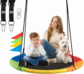 40 Inch Saucer Tree Swing for Kids, 900lbs Swing Seat for Children with Adjustable Hanging Straps Waterproof Safe Durable Swings Sets for Indoor Outdoor Backyard Playground, Colorful