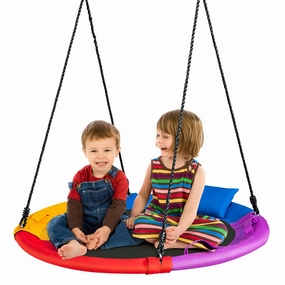 40” Saucer Tree Swing with Handles and Pillow for Outside, 40” Saucer Hammock Disk Swing for Kids with Hanging Set, Durable Sturdy Frame, Adjustable Height, Easy Setup, Color Rainbow