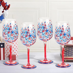 4 Pcs Independence Day 4th of July Party Stemmed Wine Glasses Hand Painted Drinking Cup Wine Glasses Gifts for Birthday Theme Holiday Party Supplies