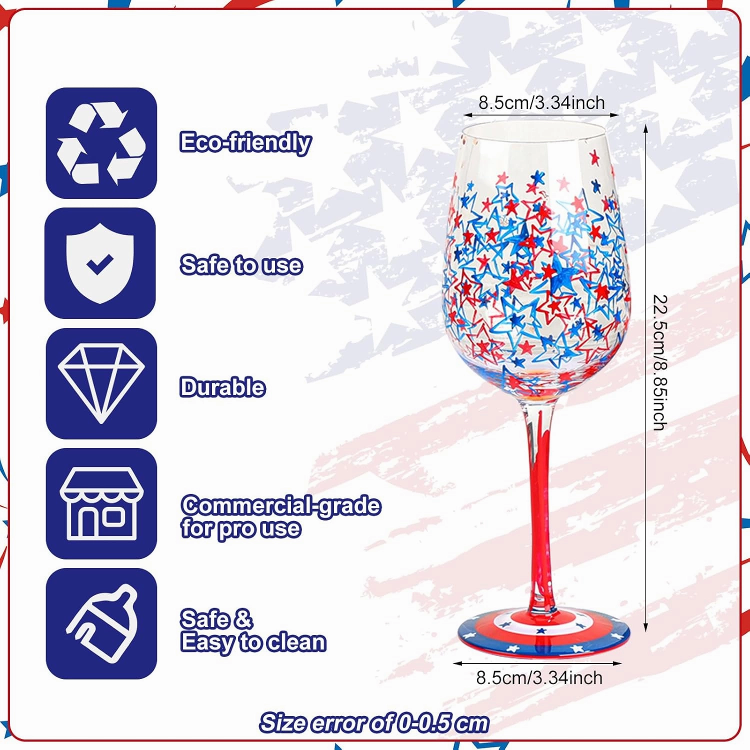4 Pcs Independence Day 4th of July Party Stemmed Wine Glasses Hand Painted Drinking Cup Wine Glasses Gifts for Birthday Theme Holiday Party Supplies