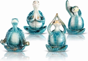 4 Pcs Sea Turtle Meditation Yoga Decor Teal Coastal Beach Room Decor Aesthetic Meditating Turtle Statues Set Zen Yoga Resin Figurines for Bedroom Home Table Desk Office(Classic)