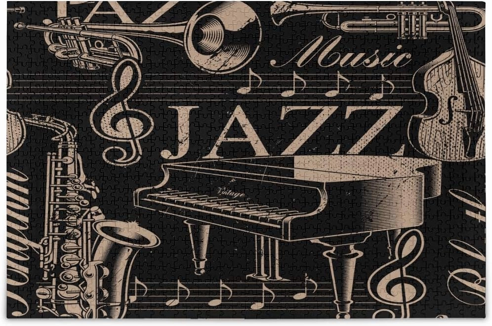 500 Pieces Puzzle for Adult Children - Jigsaw Puzzles Musical Pattern of Jazz Theme with Different Instruments Notes and Words Educational Intellectual Decompressing Fun Game Toy Gifts