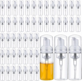 50 Pcs Foam Pump Bottle Dispenser,1.7oz/50ml Refillable Plastic Travel Foaming Bottles for Packaging Liquid Cleaning Hand Soap Shampoo Lash Cleanser(Transparent)
