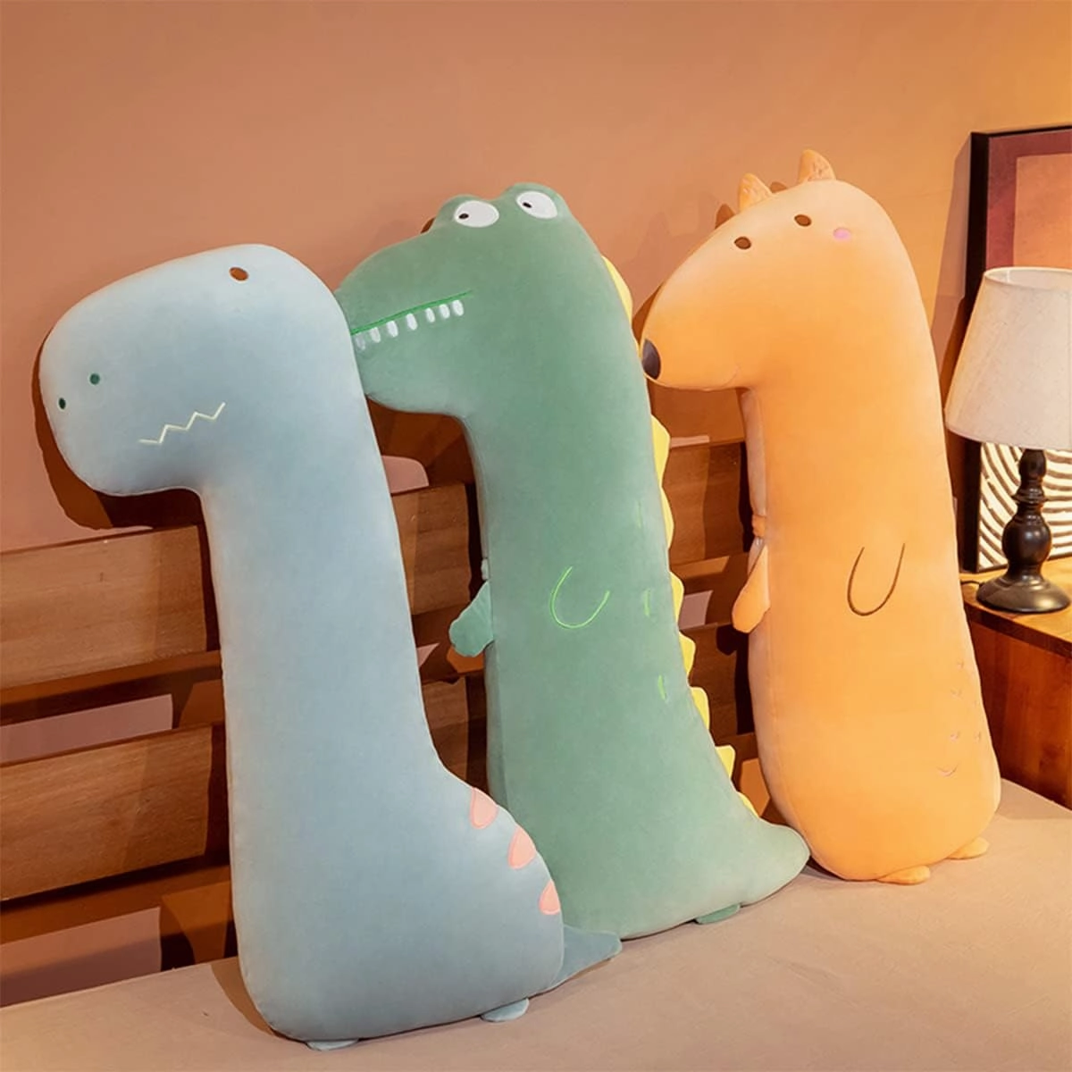 55.1 inch Cute Dinosaur Stuffed Animal Plush Pillow Soft Large Down Cotton Toy Boy Girl Room Bed Home Kawaii Cushion Decor Squishy Plushie Comfort Cartoon Sleep Fluffy Toy Birthday Gift for Adult Kid