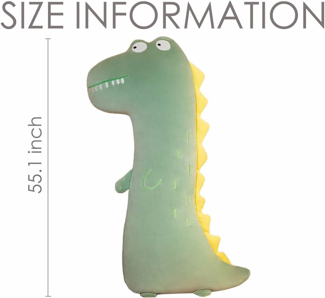 55.1 inch Cute Dinosaur Stuffed Animal Plush Pillow Soft Large Down Cotton Toy Boy Girl Room Bed Home Kawaii Cushion Decor Squishy Plushie Comfort Cartoon Sleep Fluffy Toy Birthday Gift for Adult Kid