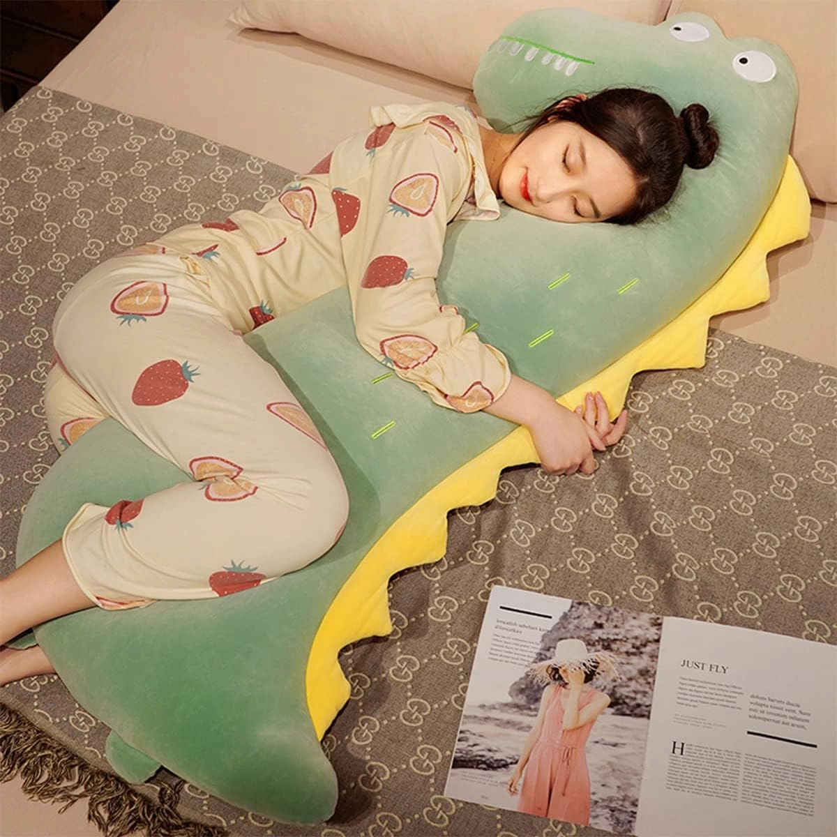 55.1 inch Cute Dinosaur Stuffed Animal Plush Pillow Soft Large Down Cotton Toy Boy Girl Room Bed Home Kawaii Cushion Decor Squishy Plushie Comfort Cartoon Sleep Fluffy Toy Birthday Gift for Adult Kid