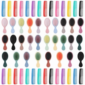 56 Pcs Mini Wet Hair Brush Hair Combs Set 28 Small Pocket Travel Detangler Brush 28 Colorful Combs Toddler Mini Detangling Brushes Soft Bristles for Women Baby Girls Kids(Classic Color)