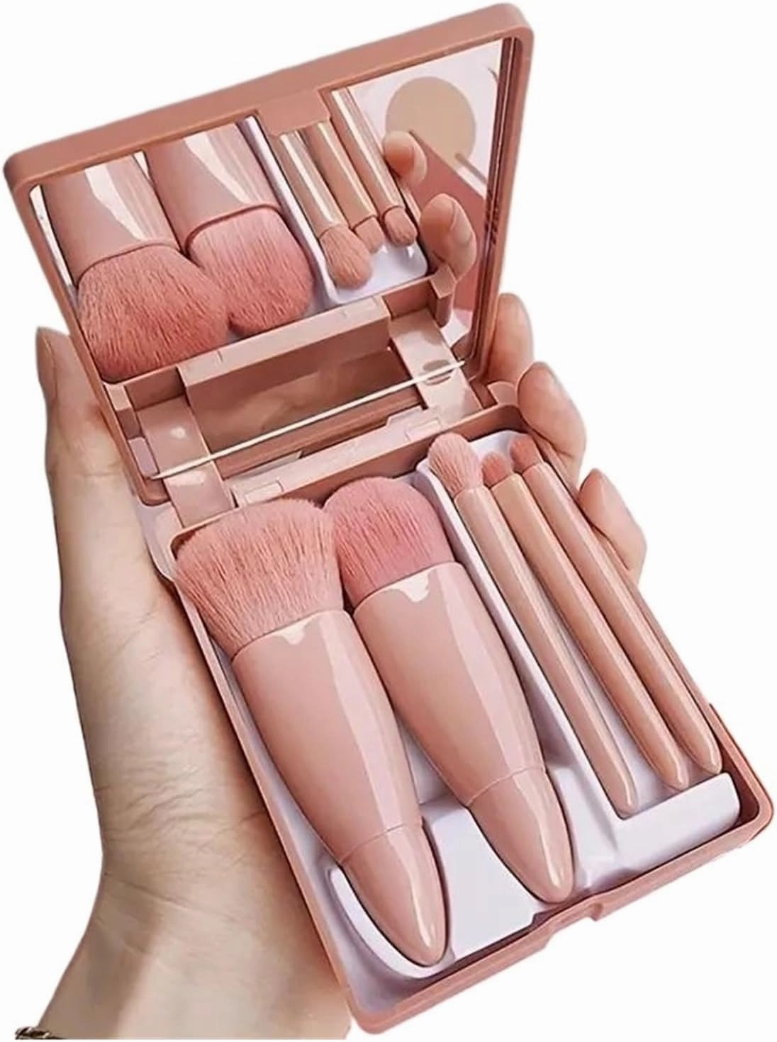 5pcs Travel Size Makeup Brushes Set Mini Makeup Brushes, Small Complete Function Cosmetic Brushes Kit with Case and Mirror Perfe(Green)