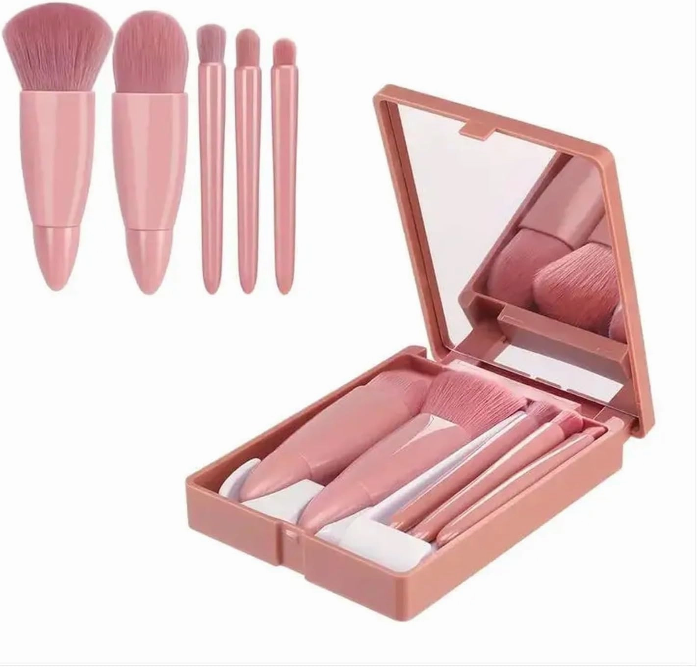5pcs Travel Size Makeup Brushes Set Mini Makeup Brushes, Small Complete Function Cosmetic Brushes Kit with Case and Mirror Perfe(Green)