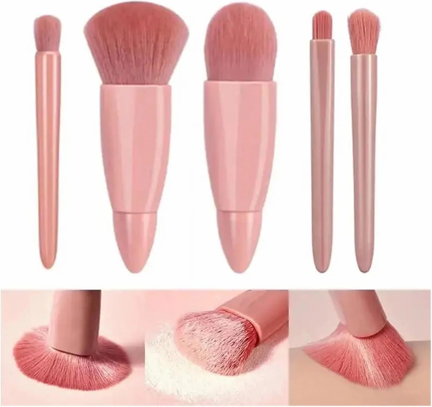 5pcs Travel Size Makeup Brushes Set Mini Makeup Brushes, Small Complete Function Cosmetic Brushes Kit with Case and Mirror Perfe(Green)