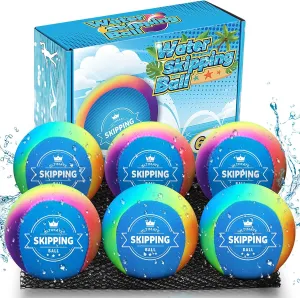 6 Pack Skipping Water Balls for Pool Play, Splash Colorful Skip Ball Water Bouncing Ball with Mesh Bag, Summer Fun Lake Pool Beach Toys for Kids Ages 4-8 8-12 and Adults