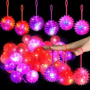60 Pieces Light up LED Ball Spiky Bouncy Ball Flashing Squeaky Ball Multicolor Puffer Balls Stress Relief Balls Rubber Sensory Toy Carnival Prizes Bulk Party Favors for Kids (Lovely Style)