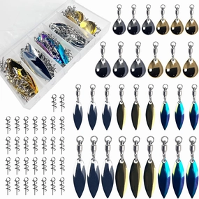 61Pcs Fishing Spinner Blades Tail Kit in 4 Sizes Drop Blades/Willow Blade Tails, Colorado Fishing Tail Spinner with Spring Pin Kit, Spinner Rigs Accessories Kit for Bass Walleye Pike