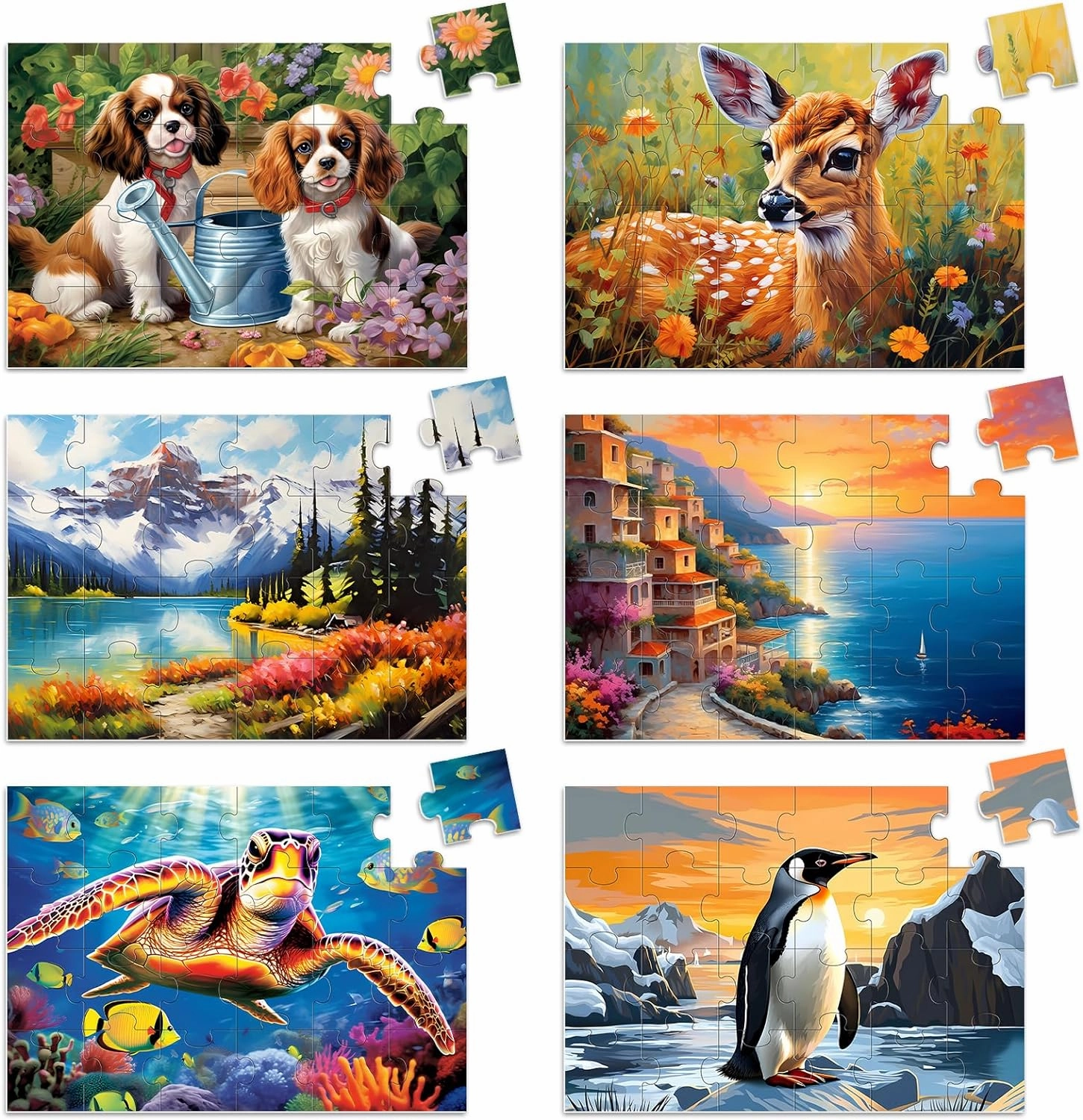 6 Pack Large Piece Puzzles for Seniors, 24 Piece Dementia Puzzles for Elderly Penguin Sea Turtle Deer Jigsaw Puzzle Alzheimer's Dementia Products Products for Adult Cognitive Gifts Toy for Men Women