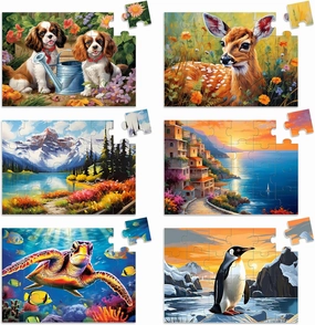6 Pack Large Piece Puzzles for Seniors, 24 Piece Dementia Puzzles for Elderly Penguin Sea Turtle Deer Jigsaw Puzzle Alzheimer's Dementia Products Products for Adult Cognitive Gifts Toy for Men Women