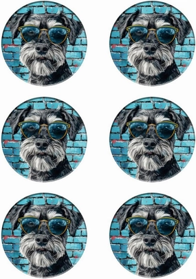 6 Pcs Cute Schnauzer Coasters for Drinks Colorful Coaster Sets Drink for Living Room Kitchen Coffee Decor Schnauzer Drinks 4x4 in Coasters