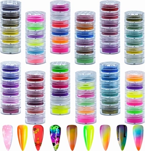 72 Colors Nail Pigment Powder Luminous Iridescent Powder Podwer High-Gloss Halo Pearlescent Nail Powder Pigment for Halloween Crafts Body Nail Art Paint