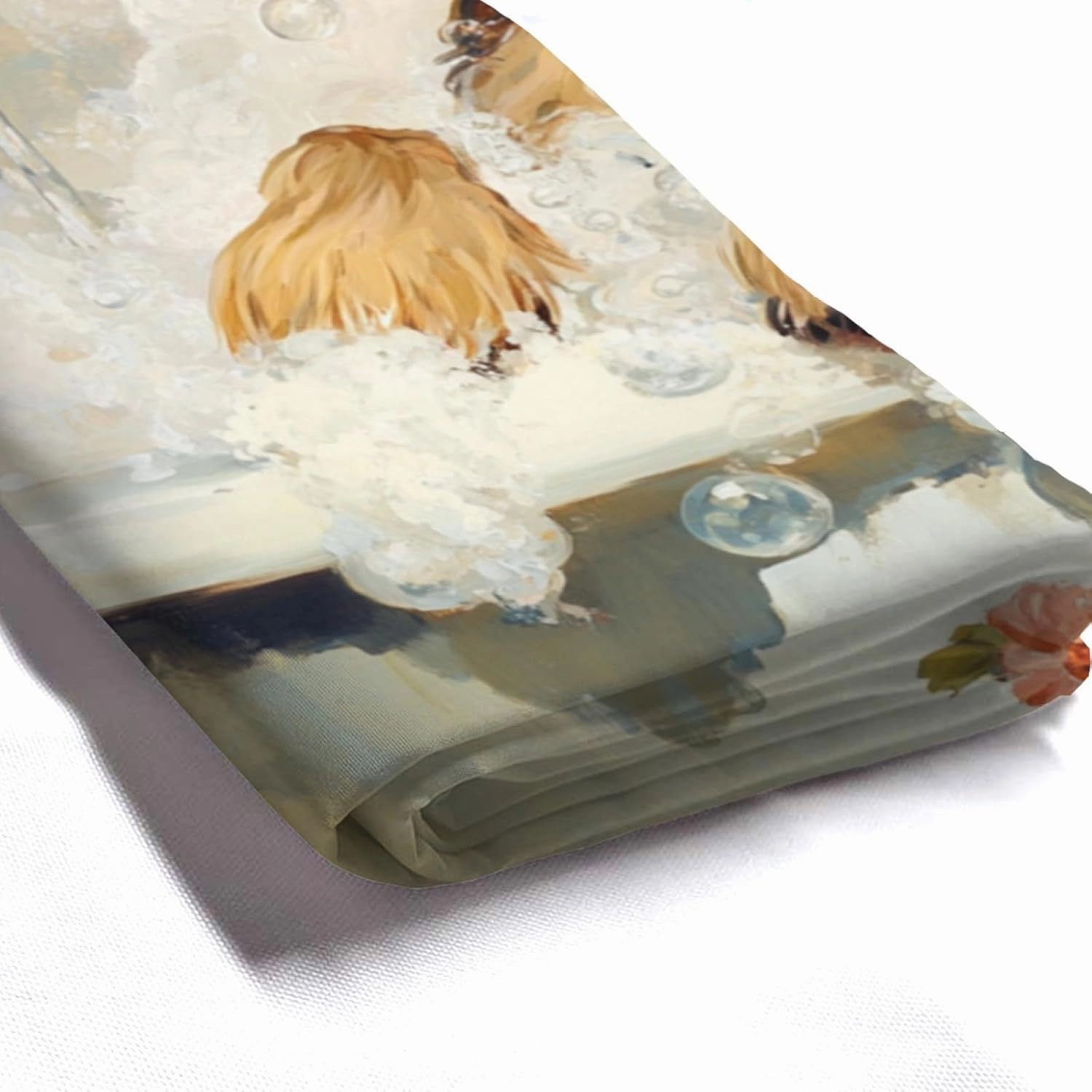 72x72 Inche White Fabric Shower Curtain, Cute Yorkshire Terrier with Flowers and Wine Shower Curtains for Bathroom, SPA Bubble Bath Covered Bath Curtains Set with Hooks