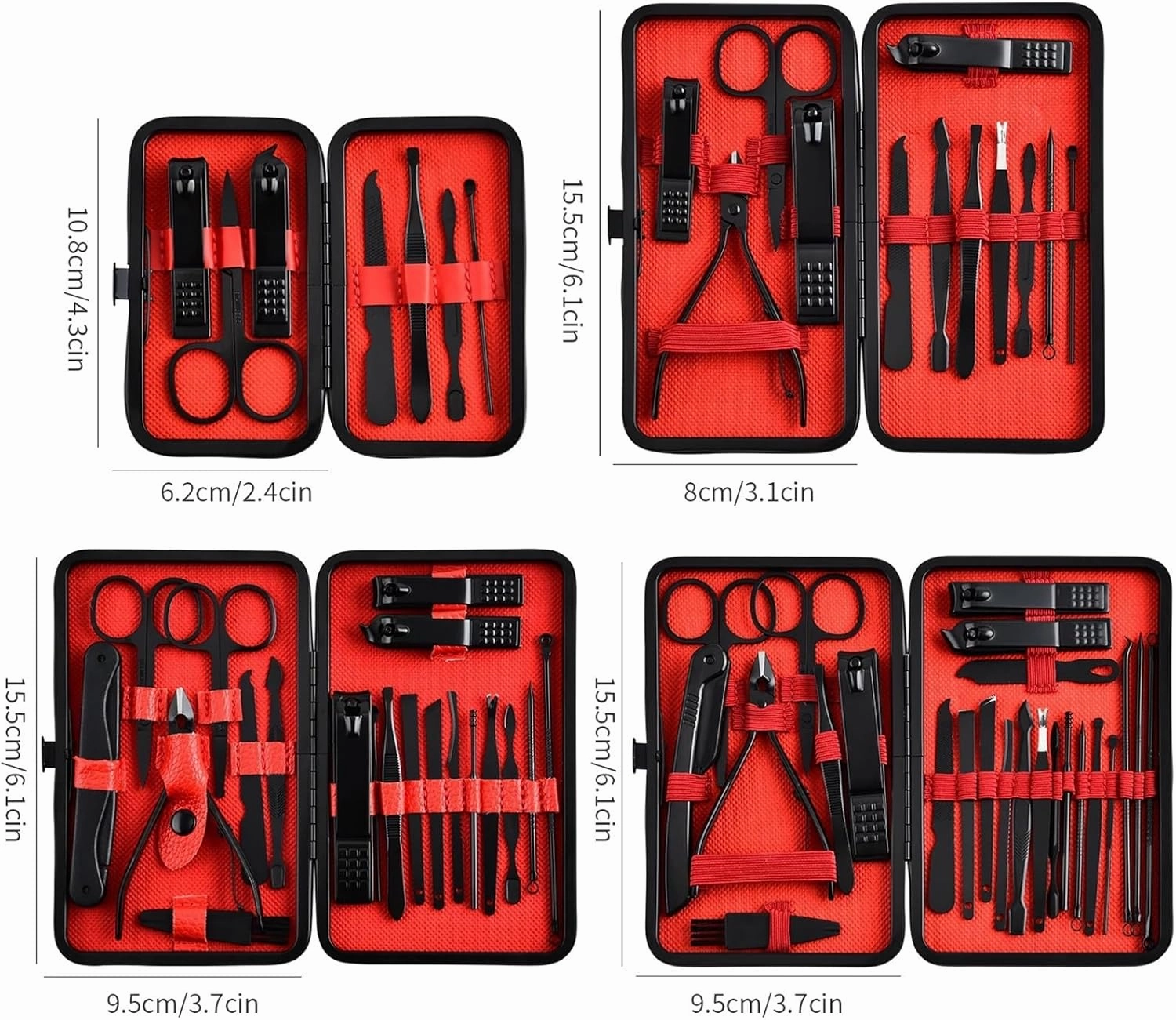 7/12/20/24pcs 1 Classic Black-Red Manicure Pedicure Set Travel-Ready Nail Care Precision Clippers Cutters(7Pcs black-red)