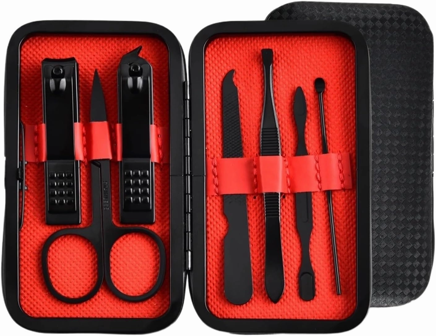 7/12/20/24pcs 1 Classic Black-Red Manicure Pedicure Set Travel-Ready Nail Care Precision Clippers Cutters(7Pcs black-red)