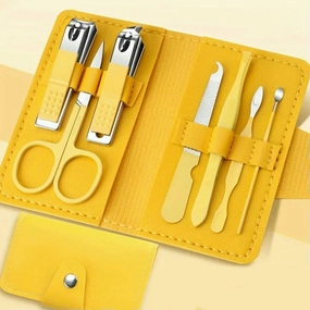 7 Pieces Stainless Steel Colorful Nail Clippers Manicure Set with Leather Bag Care Tools Grooming Kit (Set080yellow)