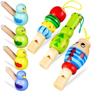 7Pcs Wooden Whistle for Kids, Cute Cartoon Animal Bird Whistle Set, Musical Instrument Early Learning Props Party Favors for Girls Boys
