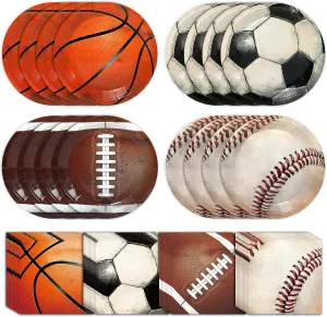 80 Pcs Sports Party Paper Plates and Napkins Basketball Party Supplies Football Disposable Tableware Dinnerware Set Rugby Baseball Ball Theme Favors for Boy Men Sport Birthday Decorations