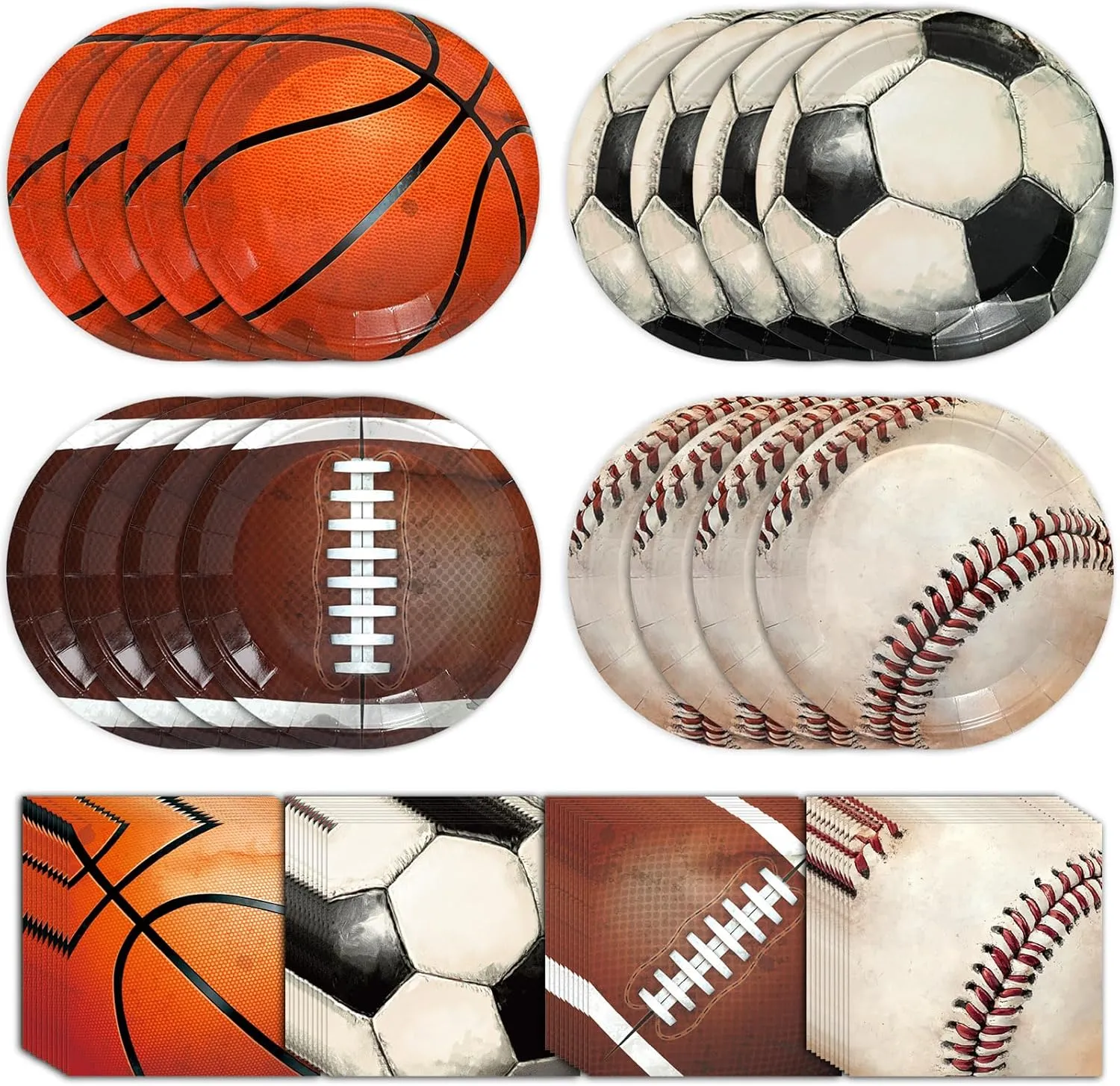 80 Pcs Sports Party Paper Plates and Napkins Basketball Party Supplies Football Disposable Tableware Dinnerware Set Rugby Baseball Ball Theme Favors for Boy Men Sport Birthday Decorations