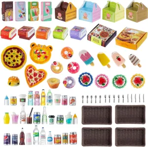 86 Pieces Miniature Pepperoni Pizza Cakes Donuts Tarts Ice Cream Burgers Set with Box for Dollhouse Mini Simulation DIY Prop Decoration Play Food Toys Pretend Kitchen Stores Supermarkets Accessories