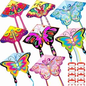 8 Pack Butterfly Kites for Kids Easy to Fly Colorful Beach Kites for Children Adults with 8 Pcs 109 Yard String Spool Nylon for Spring Outdoor Game Activities