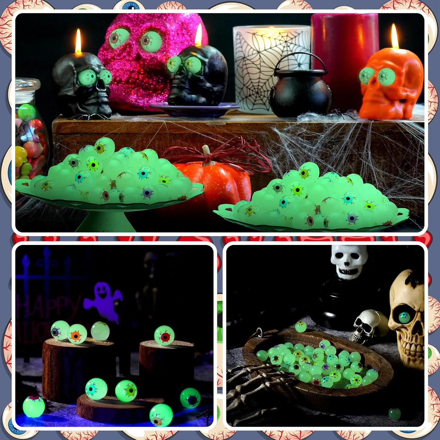 96 Pcs Halloween Eyeballs Luminous Mini Resin Eyeballs Glow in The Dark Eyeball Bulk Scary Horror Realistic Tiny Fake Eyeball Crafts for Halloween Party Favor(Cute)